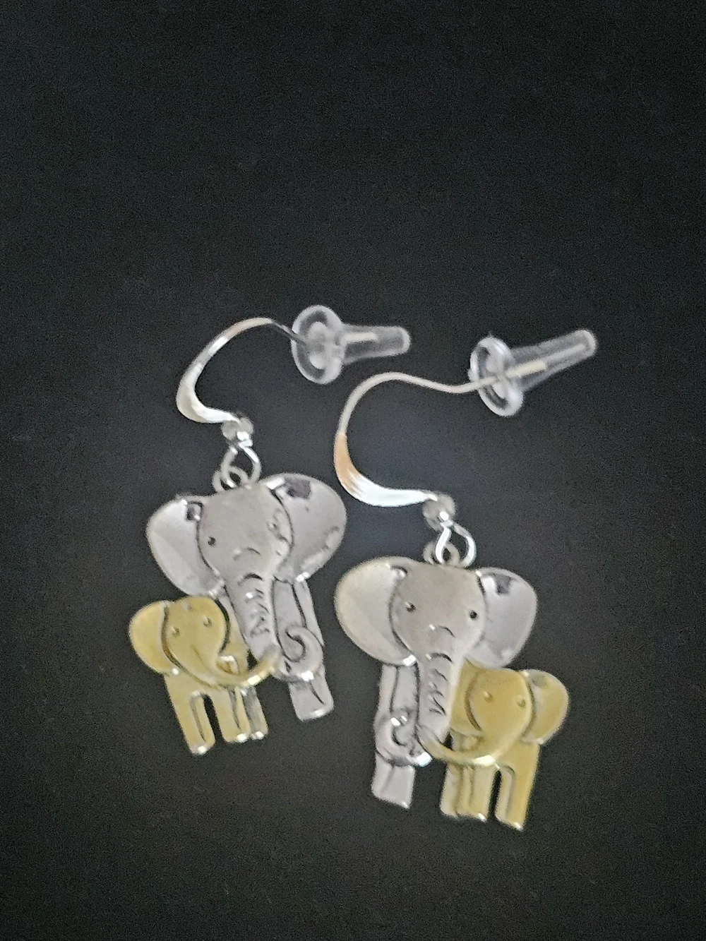 Kids Elephant Dangle Earrings - Silver and Gold